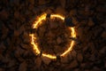 circle frame in fire over black charcoal pieces Royalty Free Stock Photo