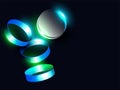 3D Rendering Circle Frame Or Round Shape With Lights Effect Against Blue