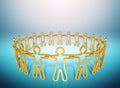 3D rendering, Circle of golden people joining together empowerin