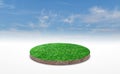 3d rendering, circle podium of land meadow. Soil ground cross section with green grass over blue sky