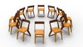 3D rendering - circular array of multiple wooden chairs Royalty Free Stock Photo