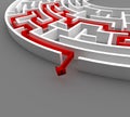 3d rendering circular maze with solution.