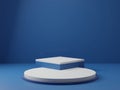 3D rendering of Classic blue pedestal podium on clearly background, abstract minimal podium blank space for beauty cosmetic