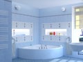 3d rendering of classic blue tiles and window bathroom interior design