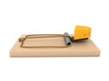 3D Rendering of classic mousetrap with a piece of cheese as lure