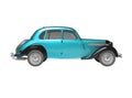 3D rendering classic retro car blue on white background no shadow