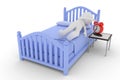 3D rendering from a clay character on a bed is turning to switch off the alarm clock