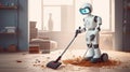 3D rendering of a cleaning robot worker cleaning the floor with a vacuum cleaner. Royalty Free Stock Photo