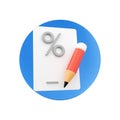 3D rendering clipboard and pencil in blue circle, notepad icon. 3d render illustration paper and pencil in blue circle