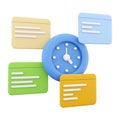 3d rendering clock and notifications icon. 3d render alarm clock and chat box icon. Clock and notifications.
