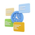 3d rendering clock and notifications icon. 3d render alarm clock and chat box icon. Clock and notifications.