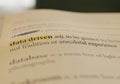 3D rendering close up of data driven definition in a dictionary