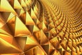 3d rendering close-up shot with of concept design of golden shiny metal pyramid pattern.