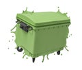 3d rendering of closed green trash can with melting edges isolated on white background.