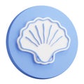 3D rendering of closed sea shell icon. Scallop, edible shellfish and seafood. Realistic blue white PNG illustration isolated on