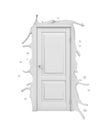 3d rendering of closed white door with melting edges isolated on white background.