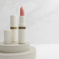 3D rendering closeup lipstick on podium with marble background