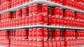 3D rendering with closeup on supermarket shelves with cola