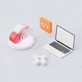 3D Rendering of Cloud Database Connected to a Laptop and Coding Icon cloud computing storage Royalty Free Stock Photo