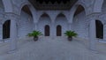 3D rendering of the cobblestone courtyard