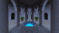 3D rendering of the cobblestone courtyard