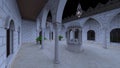 3D rendering of the cobblestone courtyard Royalty Free Stock Photo