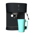 3D Rendering Coffee Machine and Mug on White