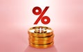 3D rendering of coin stack with red percentage symbol, interest rate, economics analytics, Saving investment concept