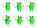 3D rendering collection of charming green monsters