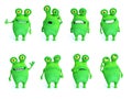 3D rendering collection of charming green monsters.