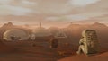 3D rendering. Colony on Mars. Astronaut sitting on Mars and admiring the scenery. Exploring Mission To Mars. Futuristic