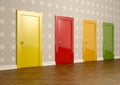 Colored doors in a room representing the concept of choice