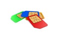 3D rendering colored sim card for mobile phones