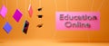 3D Rendering of colorful books mobil and graduates hat on isolated orange background. There is a blank space for text. Education