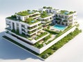 3d render white color modern buildings isolated on gradient background