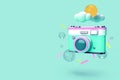 3d Rendering Colorful camera with summer concept