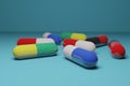 3D rendering Colorful capsules pills. Royalty Free Stock Photo