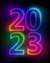 3d rendering, colorful neon numbers isolated on black background. New year 2023 Royalty Free Stock Photo