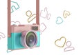 3d Rendering Colorful pastel camera isolated on white background 3D illustration Royalty Free Stock Photo