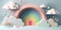3d rendering of colorful pastel clouds and rainbows, created with Generative AI technology