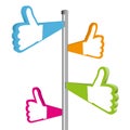 3D rendering of colorful signs with thumbs up gestures isolated on a white background