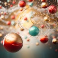 3d rendering of colorful spheres flying through the air