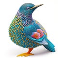3D rendering of a colorful starling isolated on white background. AI Generated