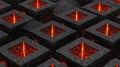 A 3D rendering of a complex geometric pattern of black and red cubes. Royalty Free Stock Photo