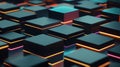 A 3D rendering of a complex geometric pattern of cubes and rectangles, illuminated by a vibrant array of colors. Royalty Free Stock Photo