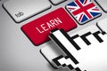 Computer Keyboard with Learn Button, Flag of Unit Royalty Free Stock Photo