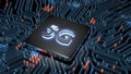 3D Rendering of computer microchip processor with 5G built-in support ready for next generation communication network. Royalty Free Stock Photo