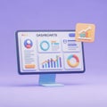 3D Rendering of a Computer Monitor Displaying a Colorful Data Dashboard with Charts and Graphs Royalty Free Stock Photo