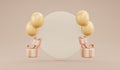 3D rendering concept of balloon and present box luxury beige color theme with space for advertising