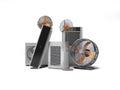 3D rendering concept of cooling in heat ventilators and air conditioners against white background with shadow